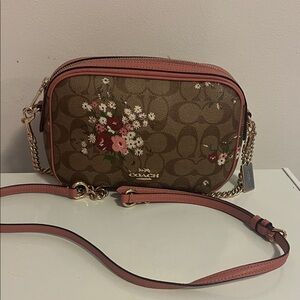 Coach Tan and Pink Floral Crossbody Bag
